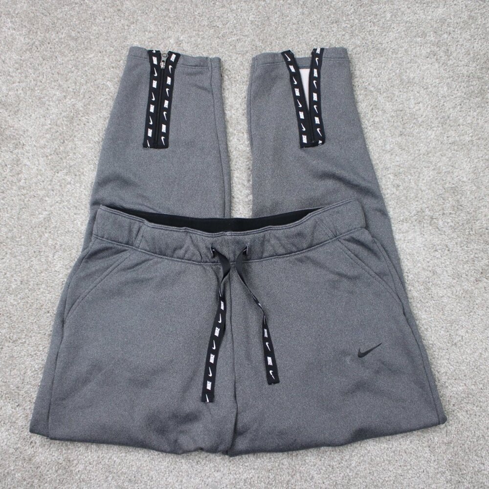 Nike Pants Womens Medium Gray Therma Fleece‎ Training Jogger Zip Ankles Stretch